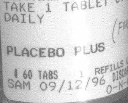 actual bottle of placebo pills