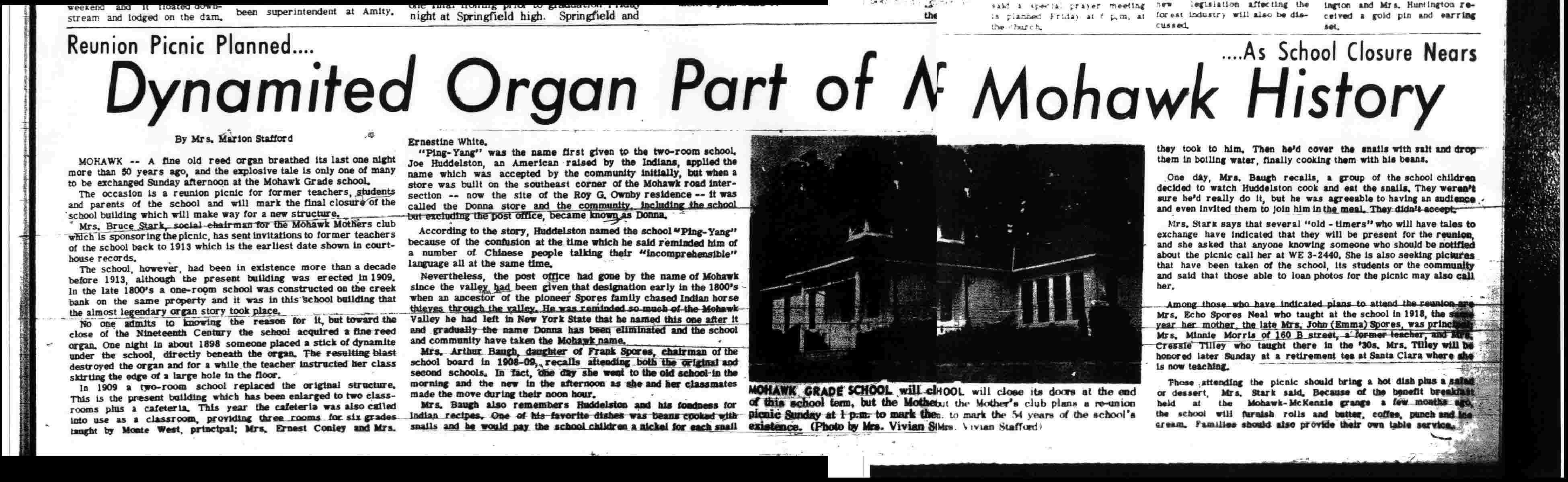 1963 Springfield News - Mohawk School Closes